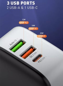 اشتري A3513Q 32W Portable 3 USB QC3.0 PD Quick fast Wall Charging Adapter with Type-C charging cable في الامارات