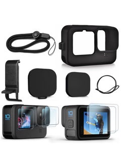 اشتري Silicone Sleeve Case for Go Pro Hero 11 /Hero 10 /Hero 9 Black, Battery Side Cover & Screen Protectors & Lens Caps & Lanyard for Go Pro Hero 11 /10 / 9 Accessories Kit في الامارات