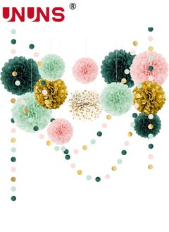 Buy Wedding Decorations Set,15PCS Sage Green Pink Tissue Paper Pompoms Circle Dots Paper Garland String,Hanging Backdrop For Boho Bridal Wedding Theme Decor in Saudi Arabia