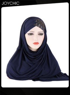 اشتري Muslim Hijab Instant Hijab for Women Glitter Sequin Forehead Cross Turban Islamic Head Scarves Shawl Wrap Long Fashion Chiffon Scarf Premium Head Cover for Women and Girls Navy في الامارات