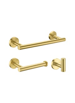 Buy 3-Piece Stainless Steel Wall Mounted Bathroom Hardware Set Towel Rack Set included Bath Towel Bar Robe Towel Hooks and Toilet Paper Holder Gold in Saudi Arabia