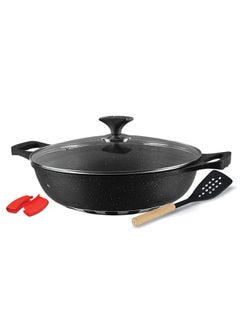 اشتري ROYAL KITCHEN Cresta Non Stick Wok 32 cm – 5 Pcs Black Marble Coated Diecast Karahi Set with Nylon Spoons & Pot Holder, Tempered Glass Lids, Food Grade, Stylish Design, Durable, Dishwasher Safe, Bio Plus System, Energy Efficient في الامارات