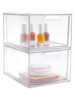 Buy Cosmetic Organizer Cosmetic Display Case Storage Drawer Acrylic Bathroom Organizer Clear Plastic Storage Box 2pcs in UAE
