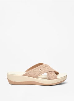 Buy Women's Textured Cross Strap Slip-On Flatform Sandals in UAE