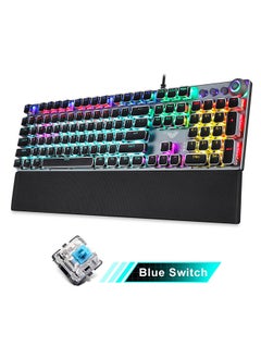 اشتري F2088 104 Keys Wired Gaming Mechanical Punk Keyboard Mixed Light Effect Metal Panel with Wrist Pad Black(Blue Switches) في السعودية