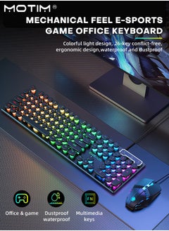 Buy 104-Key Mechanical Gaming Keyboard RGB Backlit Wired with Blue Switch Retro Round Keycap, Writertype Keyboard-104keys with Gaming Mouse for Computer/Ps4/Xbox Gamers in UAE