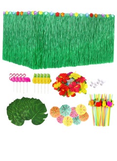 Buy Tropical Luau Party Decoration Pack, Hawaiian Beach Theme Party Favors Luau Party Supplies (83 PCS), Including Green Hawaiian Table Skirt, Pineapple, Flamingo, Leaf, Flower, Small Umbrella, Straw in Saudi Arabia