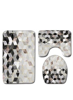 Buy 3-Piece Marble Pattern Bath Mat Accessory Set in UAE