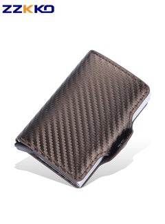 Buy Carbon Fiber Double Layer Metal Men's Portable Wallet Fashionable Rfid Shielding Anti-Theft Pop-Up Card Holder Large-Capacity Three-Fold Coin Purse in Saudi Arabia