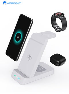 Buy 3-in-1 Magnetic Wireless Charging Station for Phone Earphone Watch - 15W Multifunctional Fast Charger with Smart Indicator for Samsung Galaxy S23+/Ultra/S22/Note20 Google Pixel - Phone Holder -White in Saudi Arabia