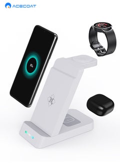 Buy 3-in-1 Magnetic Wireless Charging Station for Phone Earphone Watch - 15W Multifunctional Fast Charger with Smart Indicator for Samsung Galaxy S23+/Ultra/S22/Note20 Google Pixel - Phone Holder -White in Saudi Arabia