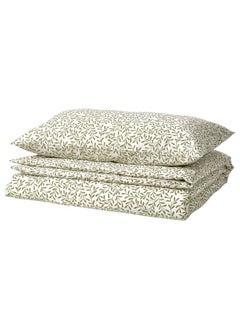 Buy Duvet Cover And Pillowcase White/Green 150X200/50X80 Cm in Saudi Arabia