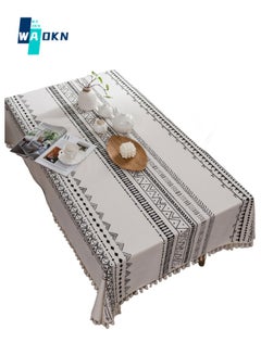 Buy 140x180cm Waterproof and Oil Resistant Tablecloth, Surface TPU Partition Layer Anti Fouling Rectangular Decorative Tabletop Cover, Cotton and Linen Material Kitchen Table Top Protection in Saudi Arabia