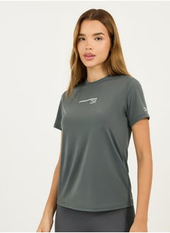 Buy Textured Chest Slogan Reflective Detail Short Sleeves Top in Saudi Arabia