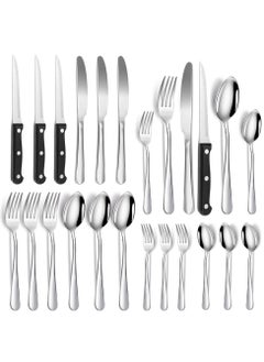 اشتري 24-Piece Silverware Set for 4, Stainless Steel Flatware Cutlery Set, Kitchen Utensils Set, Tableware Set For Home Kitchen Restaurant Hotel, Includes Knives Forks Spoons, Dishwasher Safe في الامارات