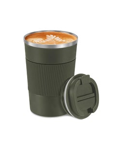 Buy 380 ML Insulated Coffee Cup Spill Proof Travel Coffee Mug Vacuum Stainless Steel Coffee Tumbler Coffee Mug with Lid Portable Thermal Mug Reusable Travel Coffee Cup Green in UAE