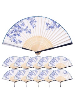 اشتري 10PCS Handheld Fans, Silk Folding Fans, Floral Folding Fans for Birthday, Dancing, Cosplay, Weddings, Parties, and Events, Blue and White Porcelain, Hand Held Fan, Chinese Paper Silk Folding Hand Fan في السعودية