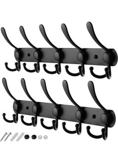 Buy 2 Pack 5 Hooks Coat Hooks for Wall Stainless Steel Coat Racks Heavy Duty Coat Hooks Wall Mounted - Black Wall Hanger Wall Hooks and Clothes Hooks in Saudi Arabia