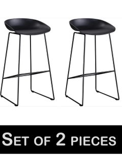 اشتري Stool-Design Durable & Comfy High Quality Commercial Plastic Bar Stool Chair With Metal Legs (Black) Black 44*46*83cm 2-Pieces. في السعودية