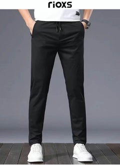 Buy Men's Sports Pants Drawstring Elastic Waist Casual Straight Leg Trousers Slim Fit Pants With Two Side Pockets in UAE