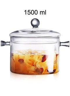 Buy 1500ml Heat Resistant Food Grade Clear Glass Cooking Pot With Lid Suitable For Stovetop Microwave Induction in UAE