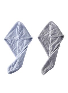 اشتري SUNTRADE 2 Pack Hair Drying Towel Turban Twist for Long Hair Wrap Towels, Quick Magic Drying Absorbent Cap for Women and Girls (Gray+Blue) في مصر