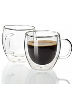 Buy Espresso Cup Small Coffee 80ml Set of 2 - Double Insulated Glass with Handle, Everyday Coffee Mug, Perfect for Espresso and Coffee Makers in UAE