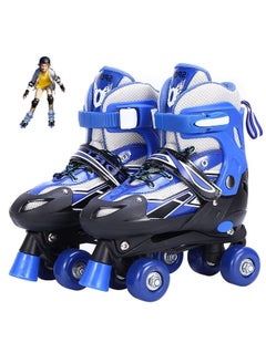 Buy Roller Skates Kids 4 Sizes Adjustable Roller Skates, 4 Wheels Double Row Toddler Roller Skate Shoes Safe Lock Straps Quad Skates for Beginners Girls Boys Children Gift Outdoor Indoor 21.5-24.5cm Blue in Saudi Arabia