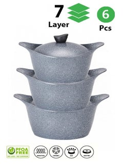 Buy 6-Piece Granite Cookware Set Grey in Saudi Arabia