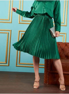 Buy Pleated Satin Skirt with Belt in Saudi Arabia