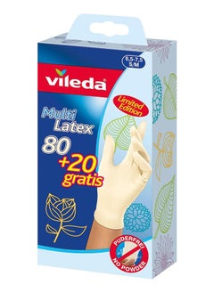 Buy Vileda Disposable Multi Latex Gloves, Powder-Free, Ambidextrous Wear,  Small/Medium, Pack Of 100, White in UAE