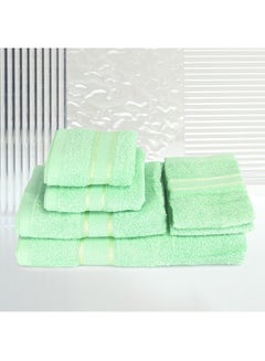 Buy 6 Pcs ALEZAYA Dyed Towel set 500 GSM 100% Cotton Terry Viscose Border 1 Bath Towel 70x140 cm 1 Hand Towel 50x90 cm 1 Guest Towel 40x60 cm & 1 Baby Towel 30x50 cm & 2 Face Towel 33x33 cm Green Color in UAE
