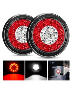 اشتري 4" Round Red White LED, Trailer Tail Lights 16LEDs, Flush Mount Grommets IP67 Waterproof Stop Brake Running Reverse Light, for Trucks Trailer RV, 2 Pcs في السعودية