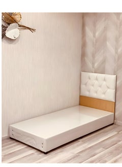 Buy Timeless Luxury: Classic Wooden Box Bed with Back Rest in Artificial Leather (90x190 cm) in Saudi Arabia