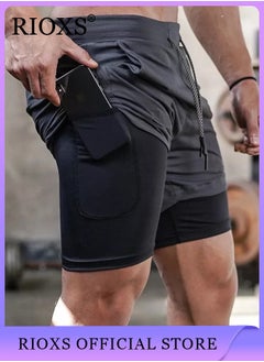 Buy Gym Shorts for Men Men's Activewear Running Shorts Drawstring Gym Shorts Men 2 Layer Loose Athletic Shorts with 4 Pockets in UAE