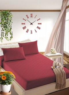 Buy Maroon Extra Deep Pocket Bed Sheet Cotton 3 Piece Sheet Set 180x200+35cm in UAE