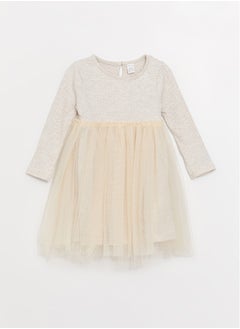 Buy Crew Neck Long Sleeve Tulle Detailed Baby Girl Dress in Egypt