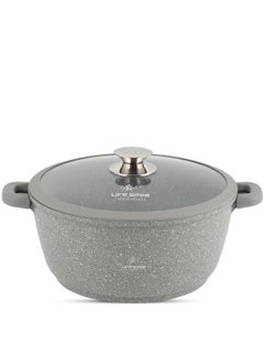 اشتري 24cm (4.1 Liter)  Cooking Pot - Multi Layer Non Stick Granite Stock Pot 100% PFOA Free - Soup Pot with Glass Lid With Silicone Rim - Detachable Silicone Handles - oven safe (Grey) في الامارات