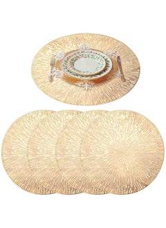 اشتري 4Pcs Round Pressed Vinyl Placemats Rose Gold Place Mat Coaster Including and Coasters Slip Resistant Table Mats for Dining Kitchen Decor (Golden) في الامارات