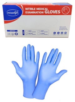 Buy Powder Free Nitrile Disposable Blue Gloves 100 Pcs in UAE