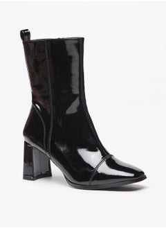 Buy Women Solid Boots with Block Heels and Zip Closure in UAE