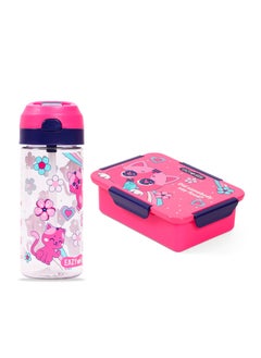 Buy Lunch Box And Tritan 2-In-1 Spray/Water Bottle Set - Cat, Pink, 420Ml in Saudi Arabia