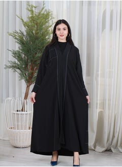 Buy Black striped abaya with stitching on the front and back, made From Ukrainian fabric in Saudi Arabia