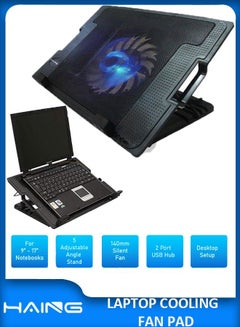 Buy Adjustable Foldable Long Laptop Cooling Pad 2 USB Port Cooling Cooler Fan Pad Stand for Laptop Notebook And MacBook With LED Light in UAE