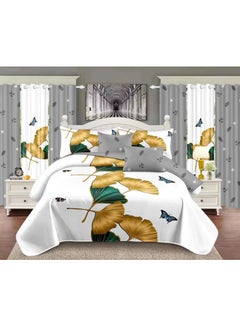Buy 6-Piece King Size Duvet Cover And Fitted Bed Sheet Set With 6 Pieces Curtains Cotton Multicolour in UAE