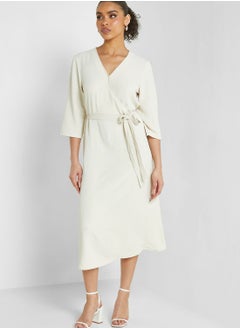 Buy Surplice Neck Tie Detail Dress in UAE