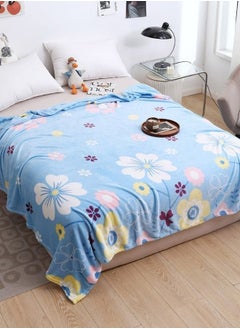 Buy Fleece Blanket 200*230cm Super Soft, Warm and Cozy Throw Sky Blue Color with Floral Design. in UAE