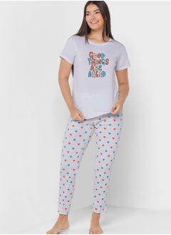 Buy Printed T-Shirt And Pyjama Set in UAE