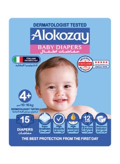 Buy Premium Baby Diapers - Size 4+ (10-16 Kg) Suitable for Sensitive Skin- 15 Diapers Count in UAE