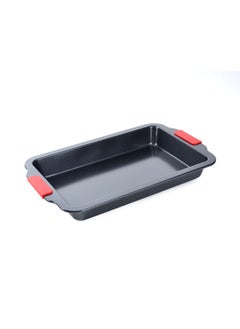 Buy Rectangular Carbon Steel Roaster Pan With Soft Touch Silicone Grip Black/Red 46.5x30x5cm in Saudi Arabia